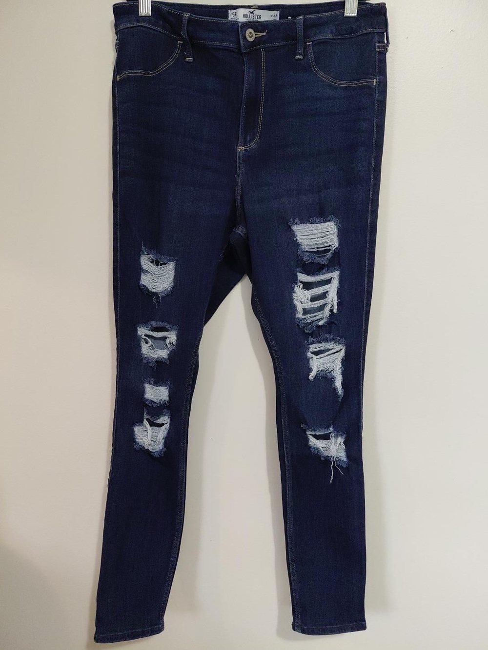Hollister Women's Dark Indigo Ripped Skinny Jeans